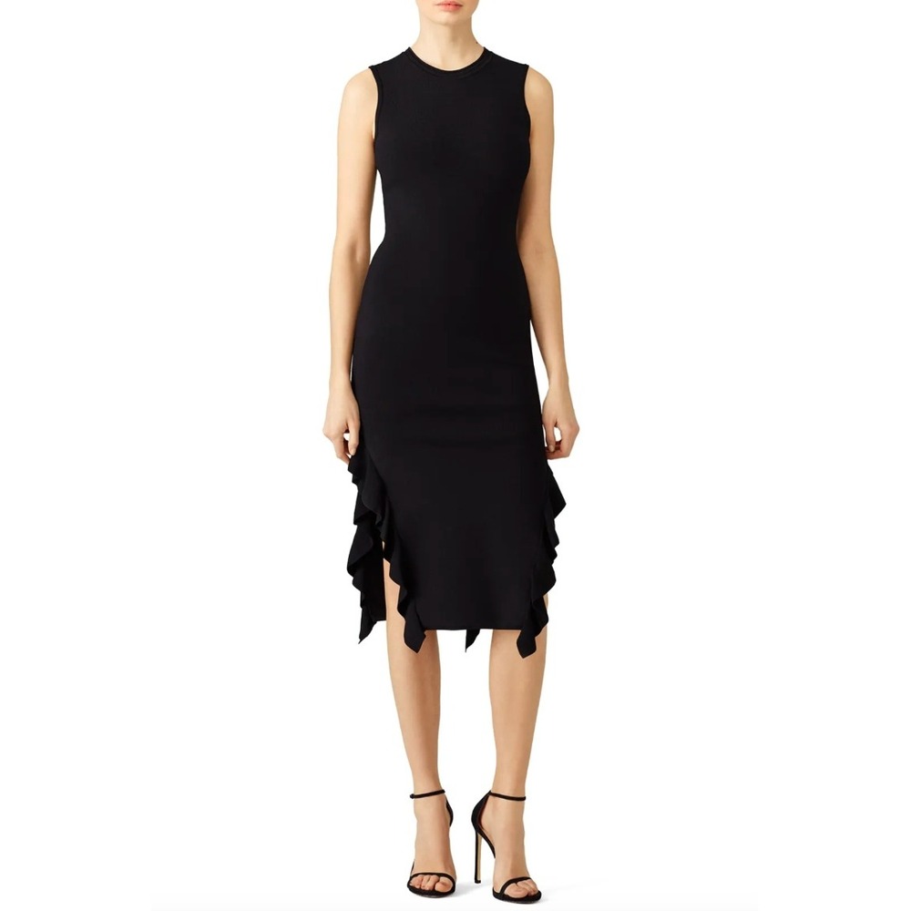 Opening Ceremony Black Ruffled‎ Lotus Dress Knit Midi Dress Size Medium